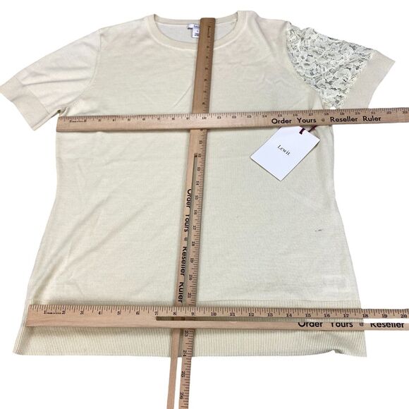Lewit Sweater Womens Sz 1 Beige Merino Wool Lace Short Sleeve Crew Neck Pullover - Picture 4 of 11